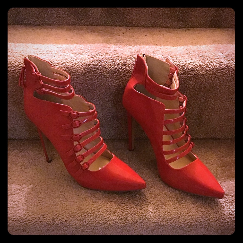 Red, patent leather stilettos